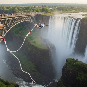 Guests at Victoria falls bridge on the tandem swing